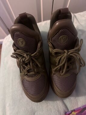 Louis Vuitton Olive Green and Brown High-Top Sneakers